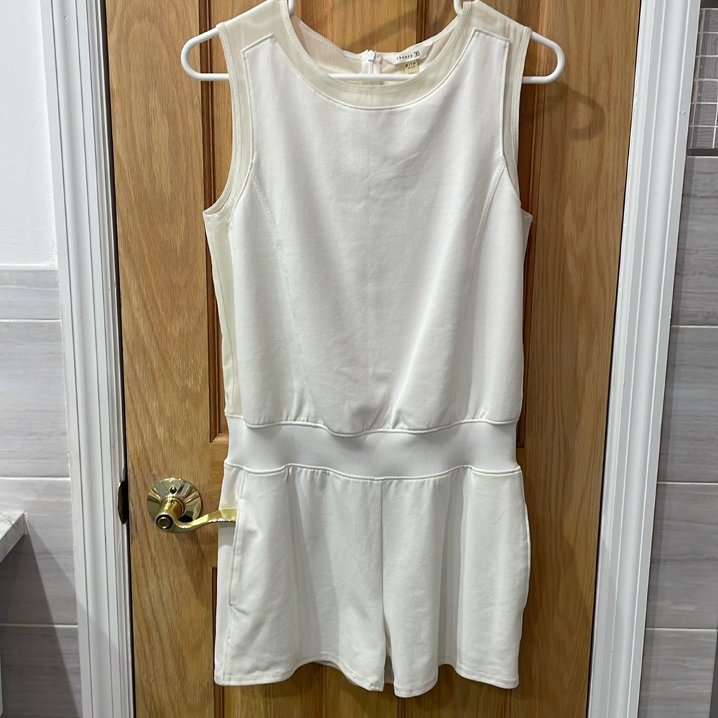 Theory Cream Romper With Mesh Panels